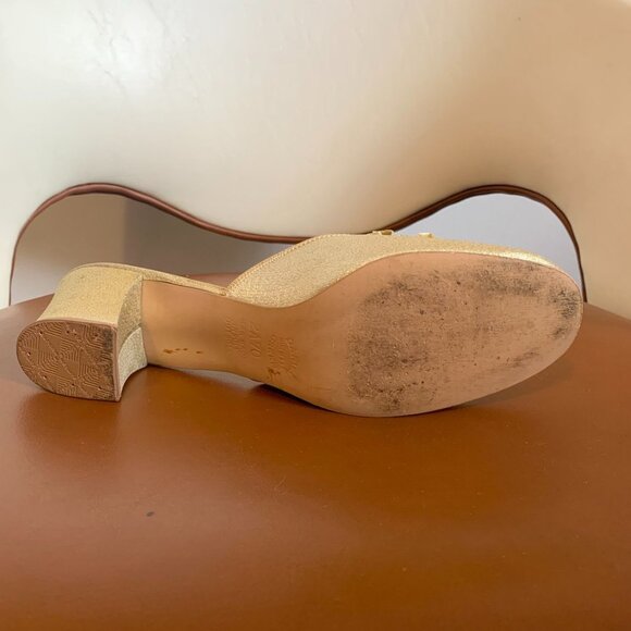 60s Vintage Gold Sparkle Ruffle Slipper Heels by Daniel Green, Made in USA - Picture 5 of 6
